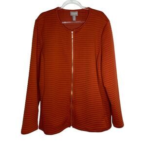 Chicos Womens Size 3/XL Orange Zip Up Quilted Blazer Jacket Pockets Cottagecore